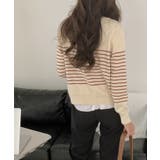 ボーダー柄カーディガン ニット 丸首 | aimoha  | 詳細画像9 