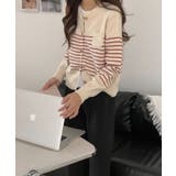 ボーダー柄カーディガン ニット 丸首 | aimoha  | 詳細画像11 