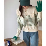 ボーダー柄カーディガン ニット 丸首 | aimoha  | 詳細画像12 