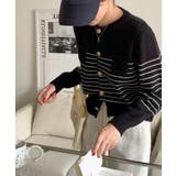 ボーダー柄カーディガン ニット 丸首 | aimoha  | 詳細画像14 