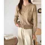 ボーダー柄カーディガン ニット 丸首 | aimoha  | 詳細画像1 