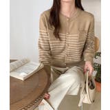 ボーダー柄カーディガン ニット 丸首 | aimoha  | 詳細画像15 