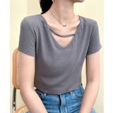 グレー | 【Banico】クロスデザインVネック半袖トップス | aimoha 