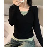 Vネック長袖リブトップス | aimoha  | 詳細画像1 