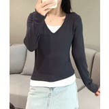 ダークグレー | Vネック長袖リブトップス | aimoha 