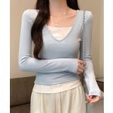 ライトブルー | Vネック長袖リブトップス | aimoha 