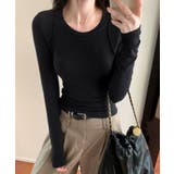 ブラック | シンプルリブロングスリーブ | aimoha 