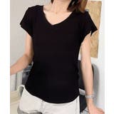 ブラック | VネックリブフレンチTシャツ | aimoha