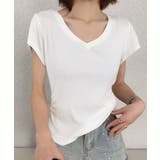 ホワイト | VネックリブフレンチTシャツ | aimoha