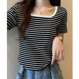 ボーダースクエアネックTシャツ | aimoha | 詳細画像1