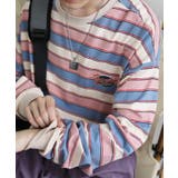 ピンク | アメカジワッペン刺繍配色ボーダーリンガーロングTEE ストリート系 ロンT | HOOK