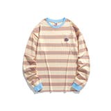 ベージュ | アメカジワッペン刺繍配色ボーダーリンガーロングTEE ストリート系 ロンT | HOOK