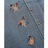 アメカジキャラクター刺繍入りチェック袖切り替えデニムシャツ ストリート系 ロンT | HOOK | 詳細画像6 
