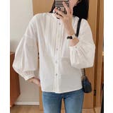 ホワイト | ピンタックデザインボリュームスリーブシャツ | aimoha 