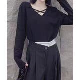 ブラック | クロスデザインVネック長袖トップス | aimoha 