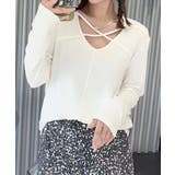 ホワイト | クロスデザインVネック長袖トップス | aimoha 