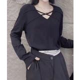 クロスデザインVネック長袖トップス | aimoha  | 詳細画像1 