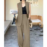 ベージュ | aimoha リボンタイベルトロングジレ+ワイドパンツセットアップ | aimoha