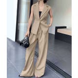 ベージュ | aimoha ロングジレ+ワイドパンツセットアップ | aimoha
