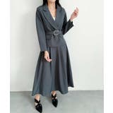 グレー | aimoha ウエストベルトテーラードジャケット+フレアスカートセットアップ | aimoha