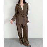 ダークベージュ | aimoha ウエストリボンテーラードジャケット+ワイドパンツセットアップスーツ | aimoha