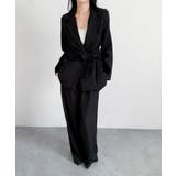 ブラック | aimoha ウエストリボンテーラードジャケット+ワイドパンツセットアップスーツ | aimoha
