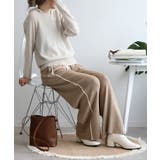 キャメル | ラインデザインカジュアルニットパンツ | aimoha