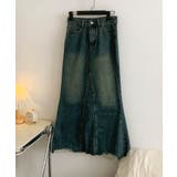 【aimoha】フリンジヘムフレアデニムスカート | aimoha  | 詳細画像1 