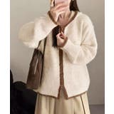 ライトベージュ | 配色ライン入りフーディカーディガン | aimoha