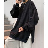 ブラック | 新作ユニセックス ワッフル生地ビッグシルエットスウェット トレーナー | aimoha men