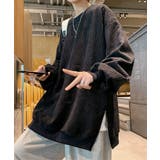 新作ユニセックス ワッフル生地ビッグシルエットスウェット トレーナー | aimoha men | 詳細画像5 