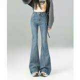 ライトブルー | ウォッシュデニムフレアパンツ | aimoha 