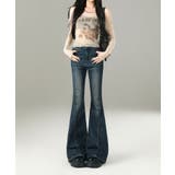 インディゴブルー | ウォッシュデニムフレアパンツ | aimoha 