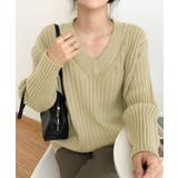 Vネックリブ編みゆるニットプルオーバー | aimoha  | 詳細画像2 