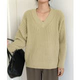 ベージュ | Vネックリブ編みゆるニットプルオーバー | aimoha 