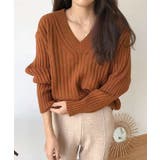 Vネックリブ編みゆるニットプルオーバー | aimoha  | 詳細画像6 