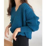 Vネックリブ編みゆるニットプルオーバー | aimoha  | 詳細画像8 