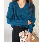 ブルー | Vネックリブ編みゆるニットプルオーバー | aimoha 
