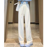 ホワイト | リブニットワイドパンツ ロング丈 春夏秋冬 | aimoha