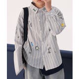 【Aimoha KIDS】カラフル刺繍ストライプシャツ | aimoha kids | 詳細画像1
