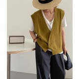 キャメル | Vネックニットジャカードベスト 韓国ファッション ツイードジャケット | aimoha