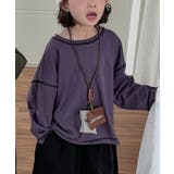パープル | 【aimoha-KIDS-】配色ステッチロングスリーブTシャツ | aimoha 