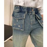 ブルー | 【Aimoha KIDS】フラワー刺繍ポケットデニムキッズパンツ | aimoha kids