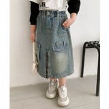 【Aimoha KIDS】フロントファスナースリットキッズデニムスカート | aimoha kids | 詳細画像2 