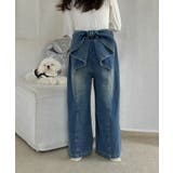 ブルー | 【aimoha-KIDS-】キッズ デニムリボンワイドパンツ | aimoha kids