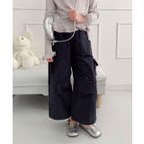 ネイビー | 【aimoha-KIDS-】キッズ サイドリボンティアードワイドパンツ | aimoha kids