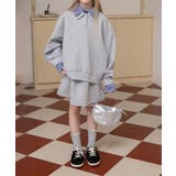 グレー | 【aimoha KIDS】チェック襟トップス＆スカートセットアップ | aimoha kids