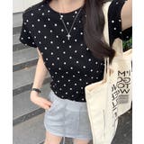 ブラック | ドット柄半袖Tシャツ | aimoha 