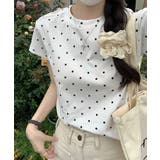 ホワイト | ドット柄半袖Tシャツ | aimoha 