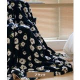 ブラック | レトロフラワー柄のマルチブランケット | aimoha